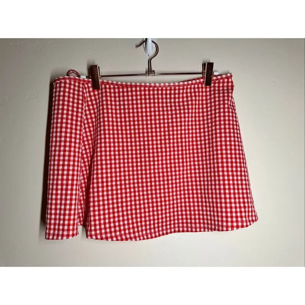 🌸 Shade and Shore Red and White Gingham Swim Skirt Size Small New